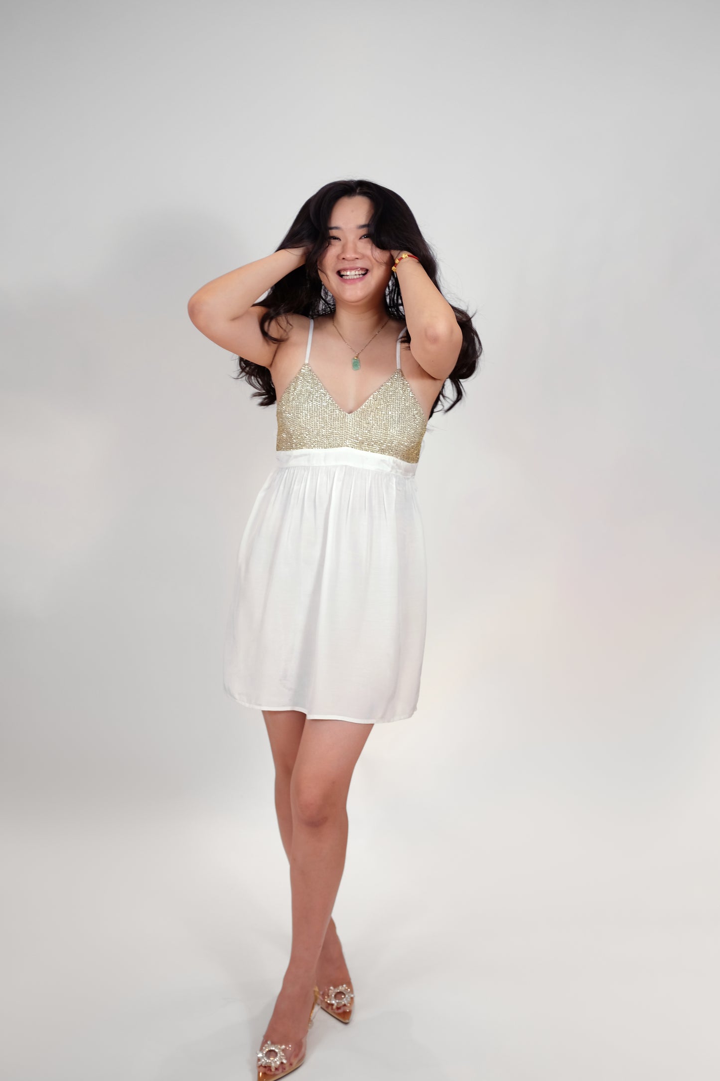 THE GODDESS DRESS & SHRUG (WHITE AND GOLD)