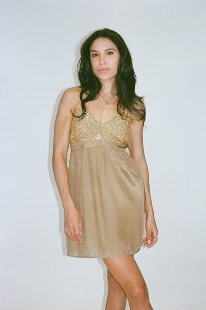 THE GODDESS DRESS & SHRUG (BEIGE AND GOLD)