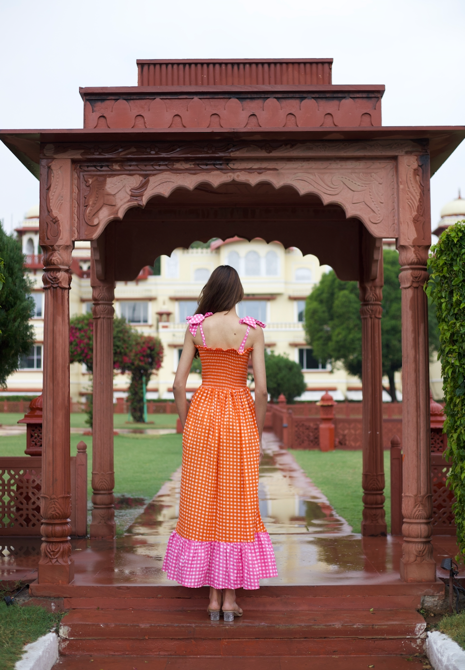 The Poppy in Tangerine and Strawberry Checkerboard